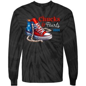 Women Chucks And Pearls 2024 Im With Her Kamala Gift Tie-Dye Long Sleeve Shirt