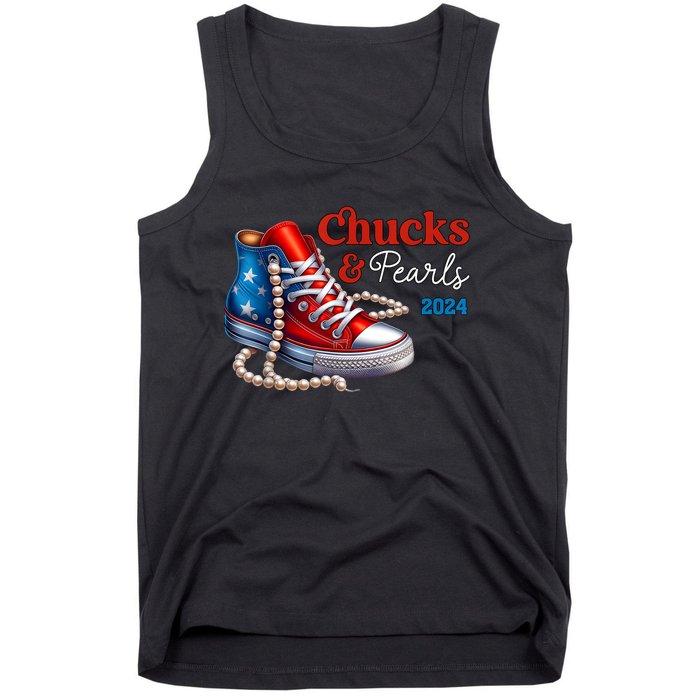 Women Chucks And Pearls 2024 Im With Her Kamala Gift Tank Top