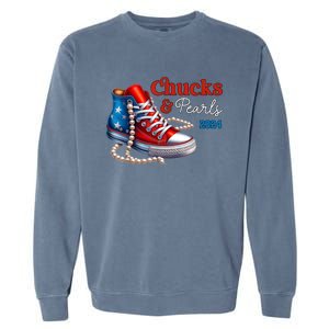 Women Chucks And Pearls 2024 Im With Her Kamala Gift Garment-Dyed Sweatshirt