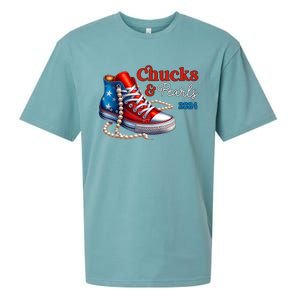 Women Chucks And Pearls 2024 Im With Her Kamala Gift Sueded Cloud Jersey T-Shirt