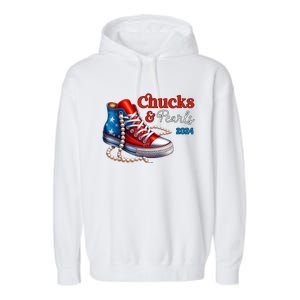 Women Chucks And Pearls 2024 Im With Her Kamala Gift Garment-Dyed Fleece Hoodie