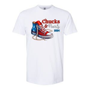 Women Chucks And Pearls 2024 Im With Her Kamala Gift Softstyle CVC T-Shirt