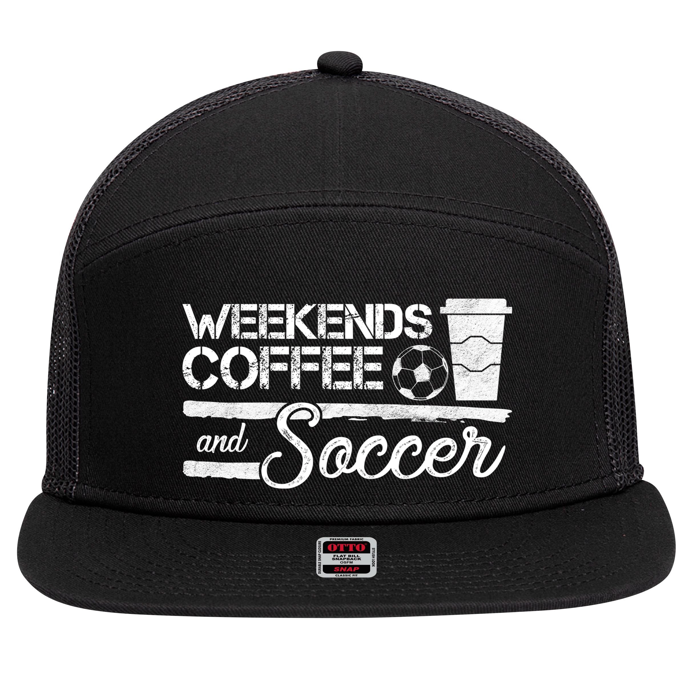Weekends Coffee And Soccer 7 Panel Mesh Trucker Snapback Hat