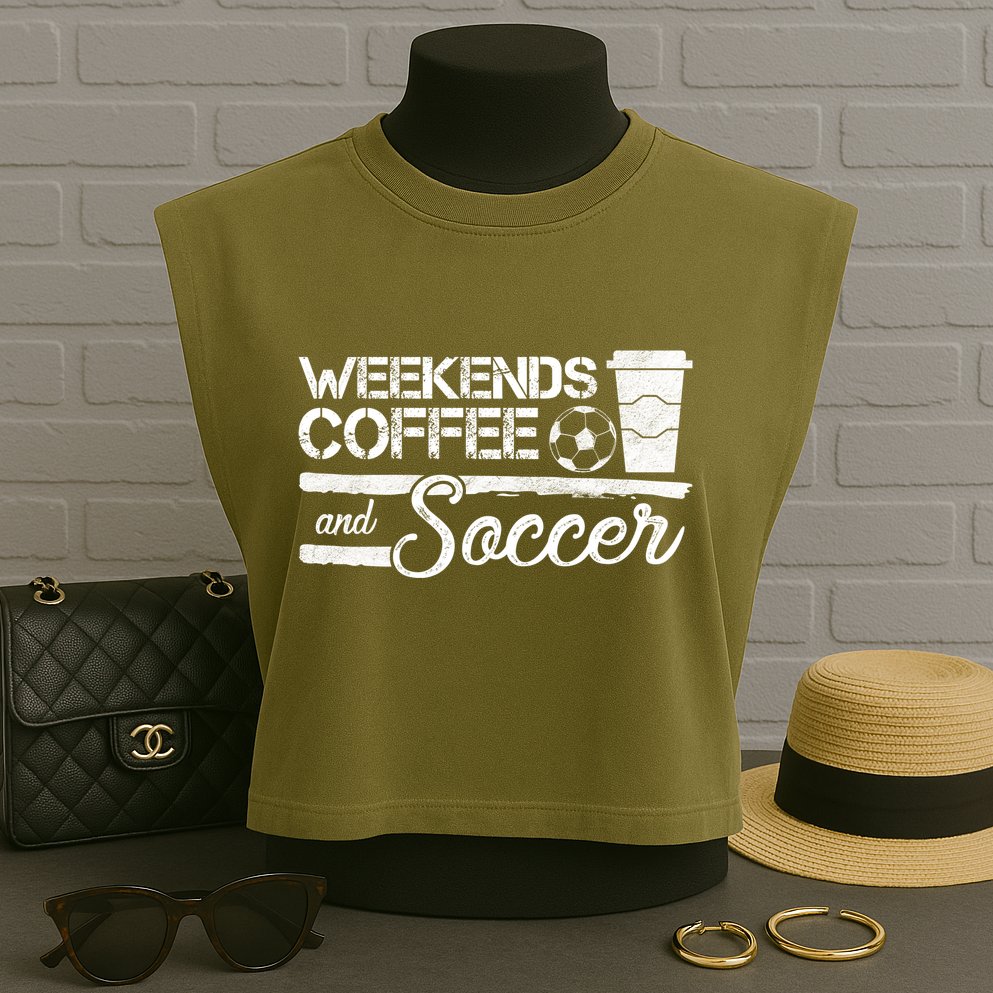 Weekends Coffee And Soccer Garment-Dyed Women's Muscle Tee