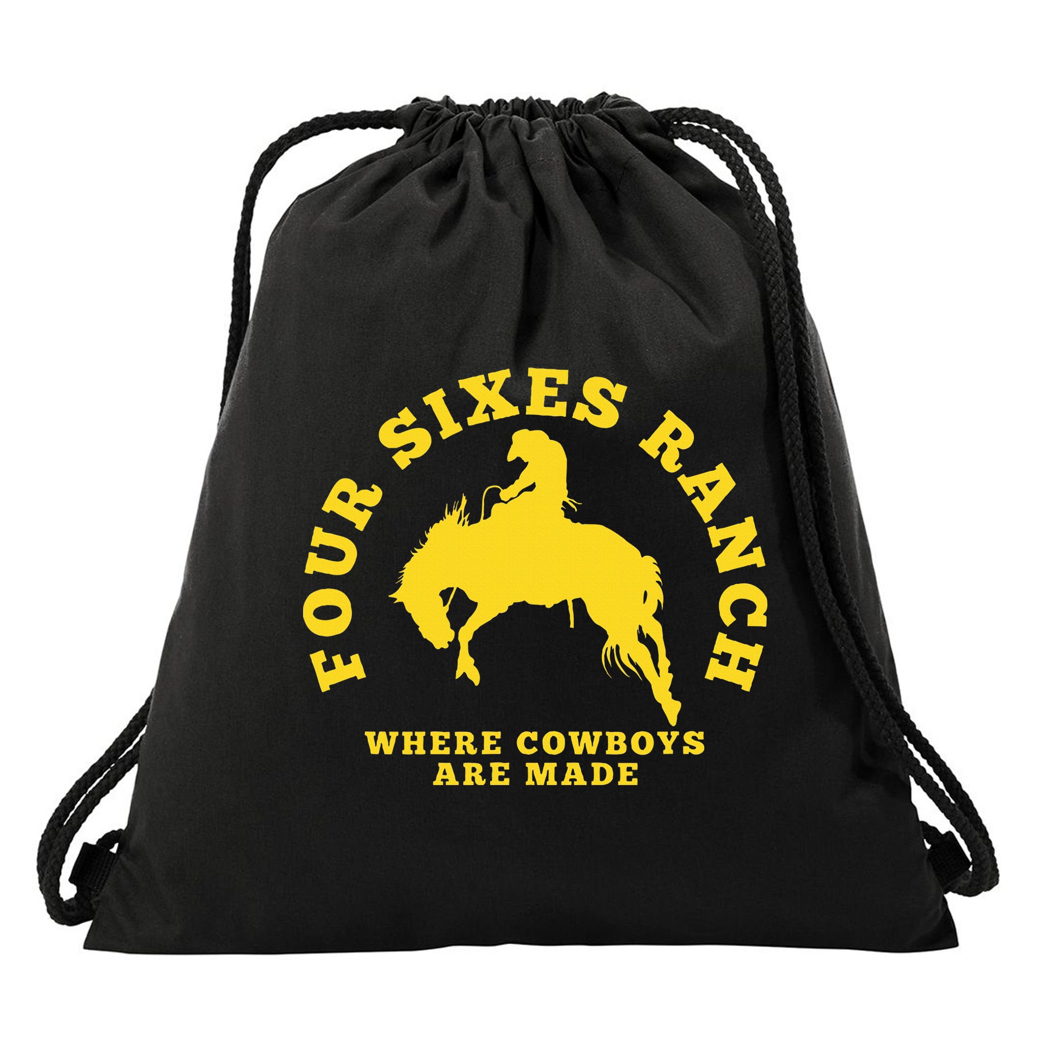 Where Cowboys Are Made Four Sixes Ranch Drawstring Bag
