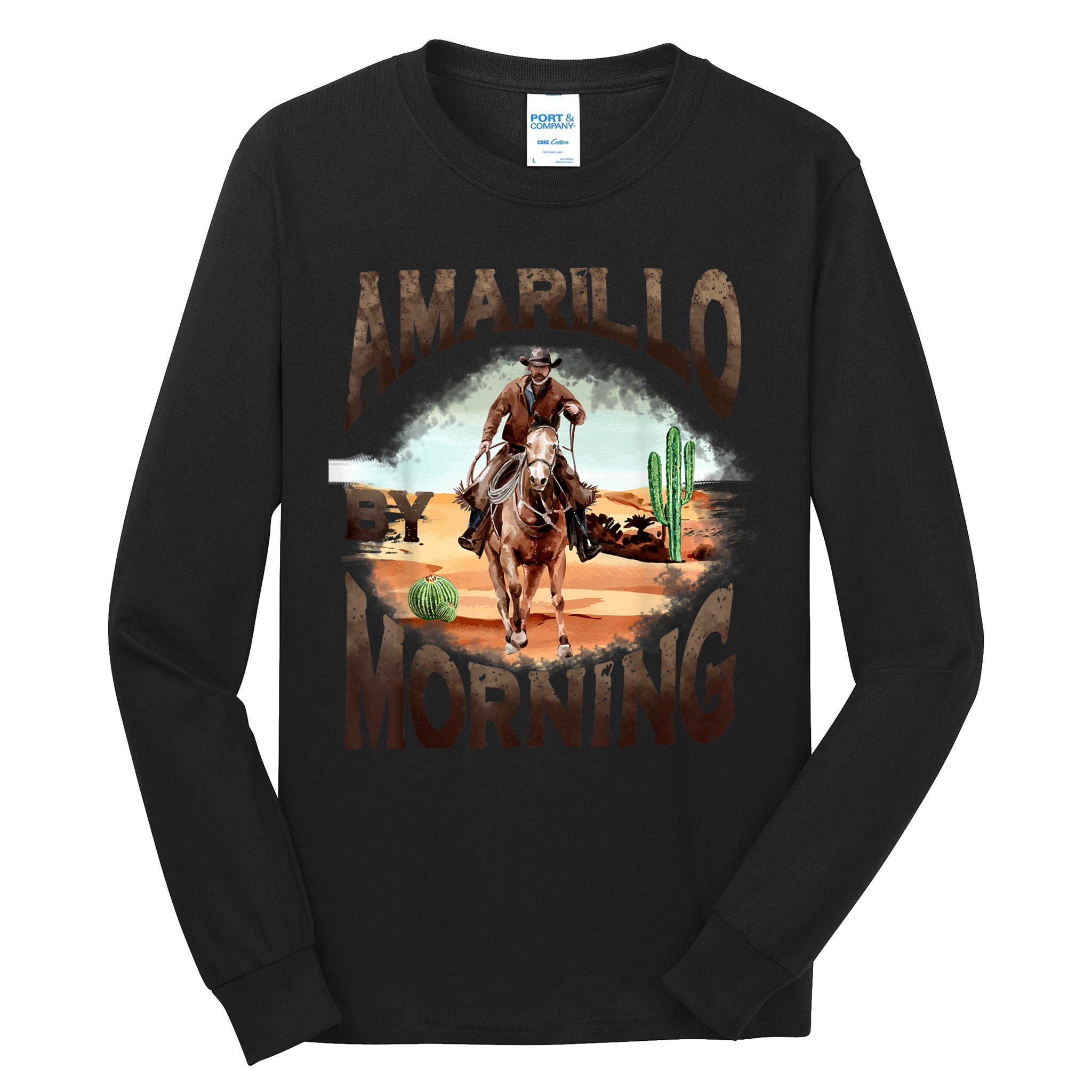 Western Cowboy Amarillo By Morning Country Music Tall Long Sleeve T-Shirt