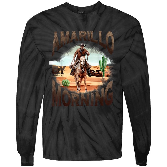 Western Cowboy Amarillo By Morning Country Music Tie-Dye Long Sleeve Shirt