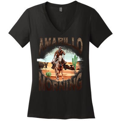 Western Cowboy Amarillo By Morning Country Music Women's V-Neck T-Shirt