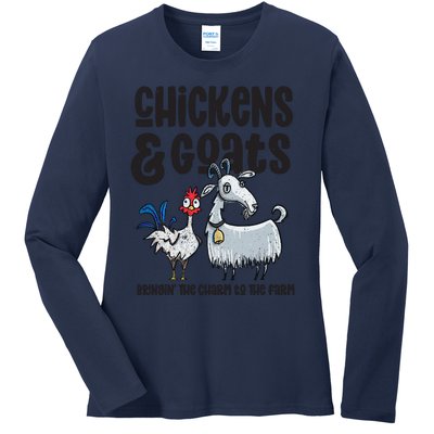 WoS Chickens And Goats Funny Farm For Goat Farmers Ladies Long Sleeve Shirt