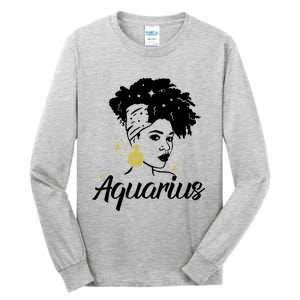 Wo Cute Aquarius Messy Bun Zodiac Lover Gift Tall Long Sleeve T-Shirt