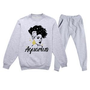 Wo Cute Aquarius Messy Bun Zodiac Lover Gift Premium Crewneck Sweatsuit Set