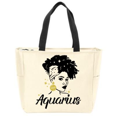 Wo Cute Aquarius Messy Bun Zodiac Lover Gift Zip Tote Bag