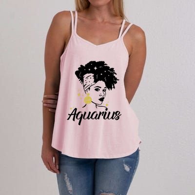 Wo Cute Aquarius Messy Bun Zodiac Lover Gift Women's Strappy Tank