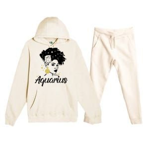 Wo Cute Aquarius Messy Bun Zodiac Lover Gift Premium Hooded Sweatsuit Set