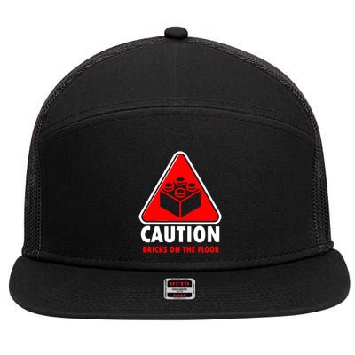 Warning Caution Building Blocks Bricks On Floor 7 Panel Mesh Trucker Snapback Hat