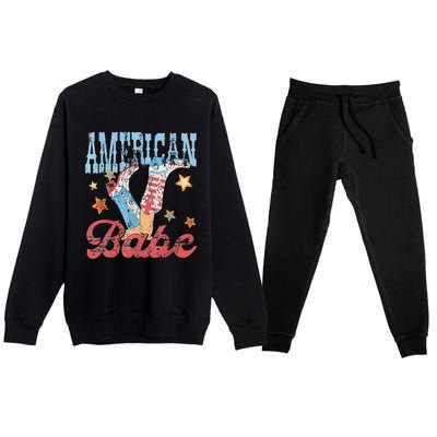 Western Cowgirl Boots Retro American Babe 4th Of July Premium Crewneck Sweatsuit Set