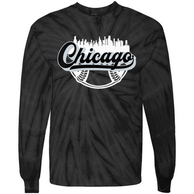 Womens Chicago Baseball Downtown City Skyline Fan Tie-Dye Long Sleeve Shirt