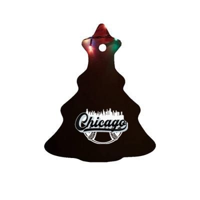 Womens Chicago Baseball Downtown City Skyline Fan Ceramic Tree Ornament