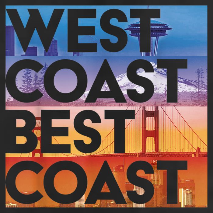 West Coast Best Coast | SEA/PO/SF/LA Graphic 7 Panel Mesh Trucker Snapback Hat