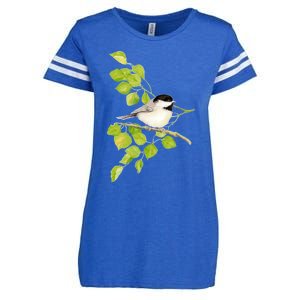 Watercolor Chickadee Bird In Poplar Tree Baseball ¾ Sleeve Enza Ladies Jersey Football T-Shirt