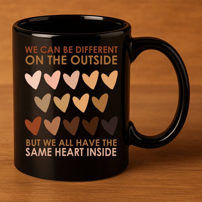 We Can Be Different On The Outside But We All Have The Same Heart Black History 11oz C Handle Ceramic Mug