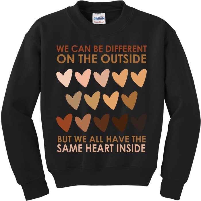 We Can Be Different On The Outside But We All Have The Same Heart Black History Kids Sweatshirt