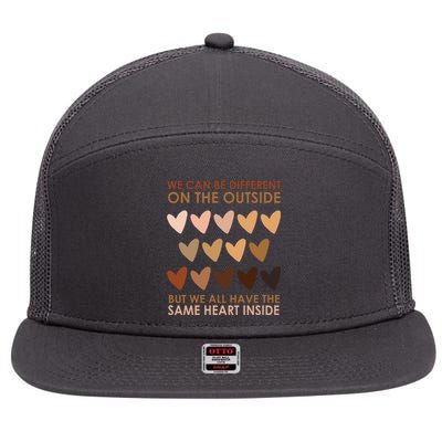 We Can Be Different On The Outside But We All Have The Same Heart Black History 7 Panel Mesh Trucker Snapback Hat