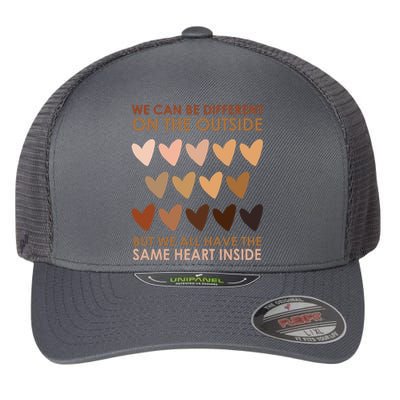 We Can Be Different On The Outside But We All Have The Same Heart Black History Flexfit Unipanel Trucker Cap