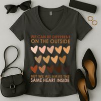 We Can Be Different On The Outside But We All Have The Same Heart Black History Women's V-Neck T-Shirt
