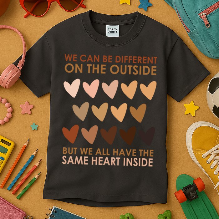 We Can Be Different On The Outside But We All Have The Same Heart Black History Kids T-Shirt