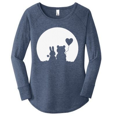 Womens Cute Bunny Bear Love Couple Valentine's Day Rabbit Lover Women's Perfect Tri Tunic Long Sleeve Shirt