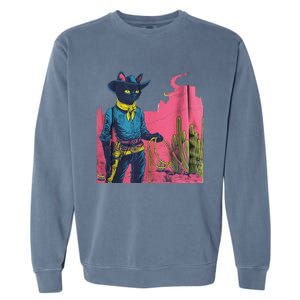 Western Cowboy Black Cat Garment-Dyed Sweatshirt