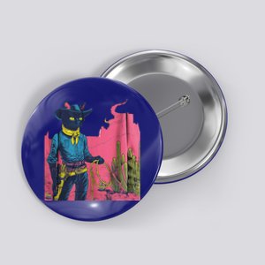 Western Cowboy Black Cat Button