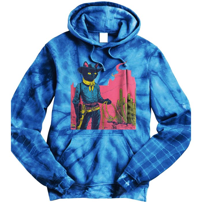 Western Cowboy Black Cat Tie Dye Hoodie