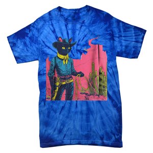 Western Cowboy Black Cat Tie-Dye T-Shirt