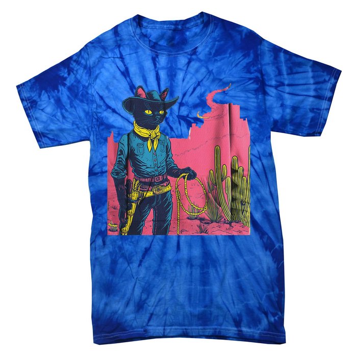 Western Cowboy Black Cat Tie-Dye T-Shirt