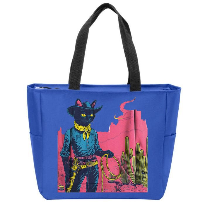 Western Cowboy Black Cat Zip Tote Bag