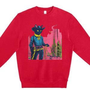 Western Cowboy Black Cat Premium Crewneck Sweatshirt