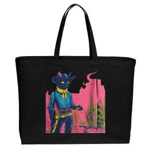 Western Cowboy Black Cat Cotton Canvas Jumbo Tote