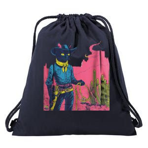 Western Cowboy Black Cat Drawstring Bag