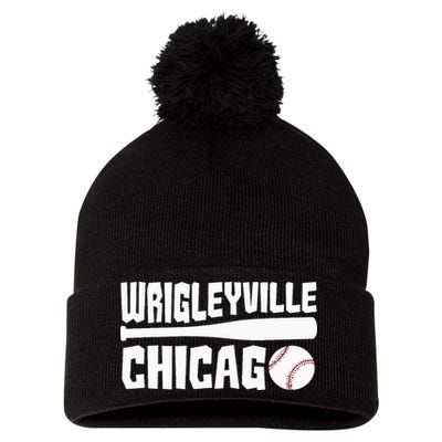 Wrigleyville Chicago Baseball American Pom Pom 12in Knit Beanie