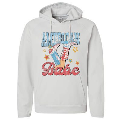 Western Cowgirl Boots Retro American Babe Design Performance Fleece Hoodie