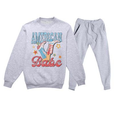 Western Cowgirl Boots Retro American Babe Design Premium Crewneck Sweatsuit Set