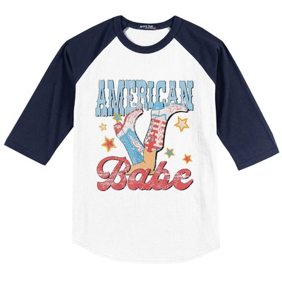 Western Cowgirl Boots Retro American Babe Design Baseball Sleeve Shirt