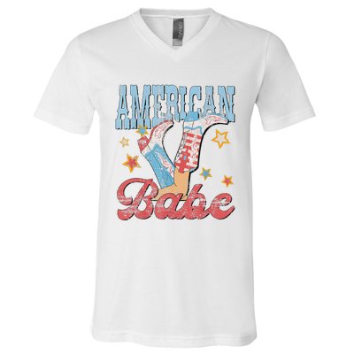 Western Cowgirl Boots Retro American Babe Design V-Neck T-Shirt