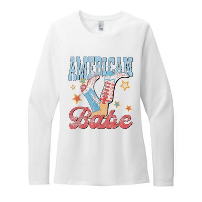 Western Cowgirl Boots Retro American Babe Design Womens CVC Long Sleeve Shirt