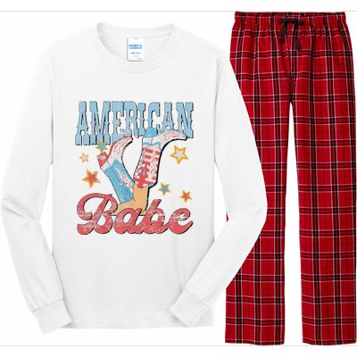 Western Cowgirl Boots Retro American Babe Design Long Sleeve Pajama Set