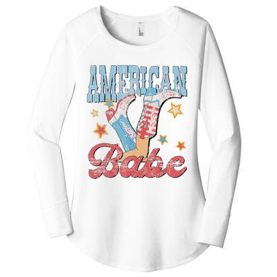 Western Cowgirl Boots Retro American Babe Design Women's Perfect Tri Tunic Long Sleeve Shirt