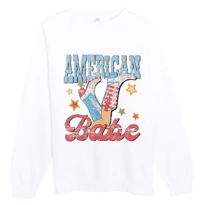 Western Cowgirl Boots Retro American Babe Design Premium Crewneck Sweatshirt