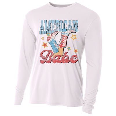 Western Cowgirl Boots Retro American Babe Design Cooling Performance Long Sleeve Crew